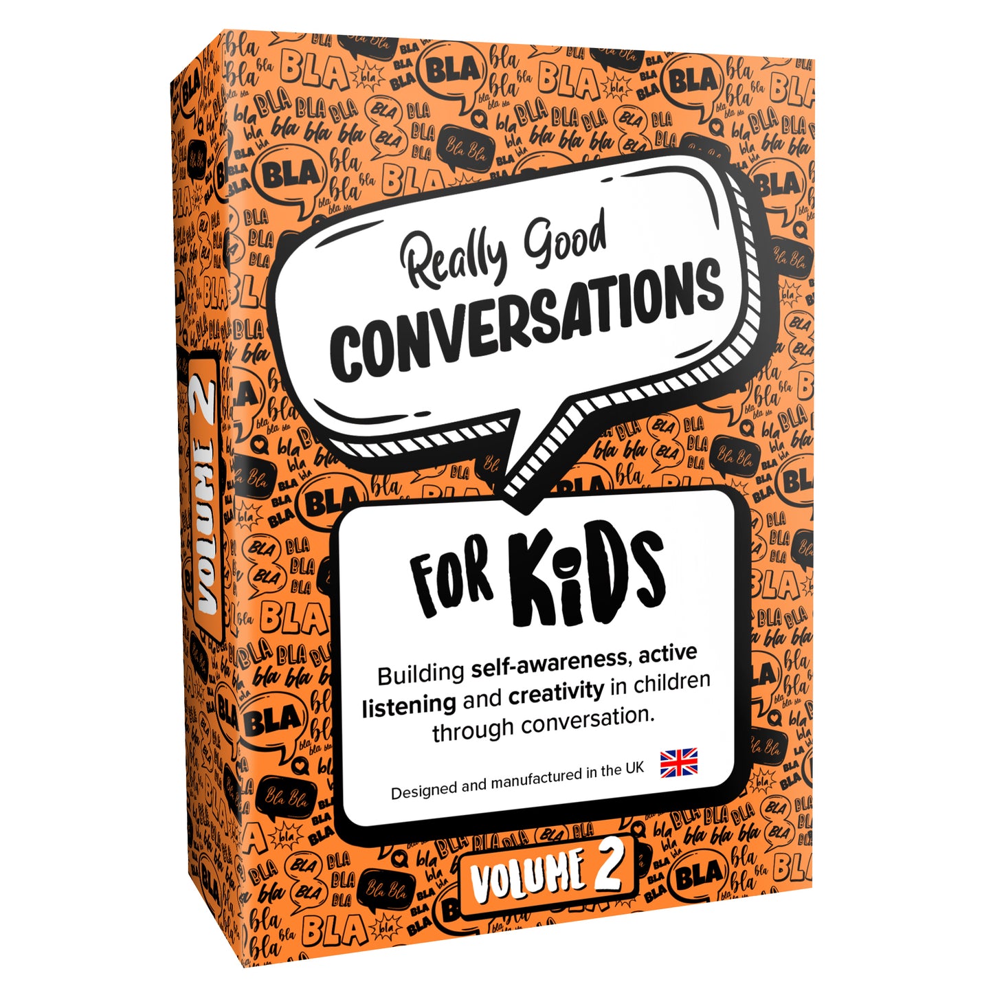 Packaging for 'Really Good Conversations for Kids - Vol. 2' card game with colorful graphic design and text on the box.
