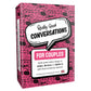 A box of the card game 'Really Good Conversations for Couples' with a pink background, text, and playful graphics.